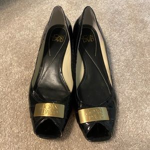 Joan & David Patent Leather Open Toe Kitten Heels